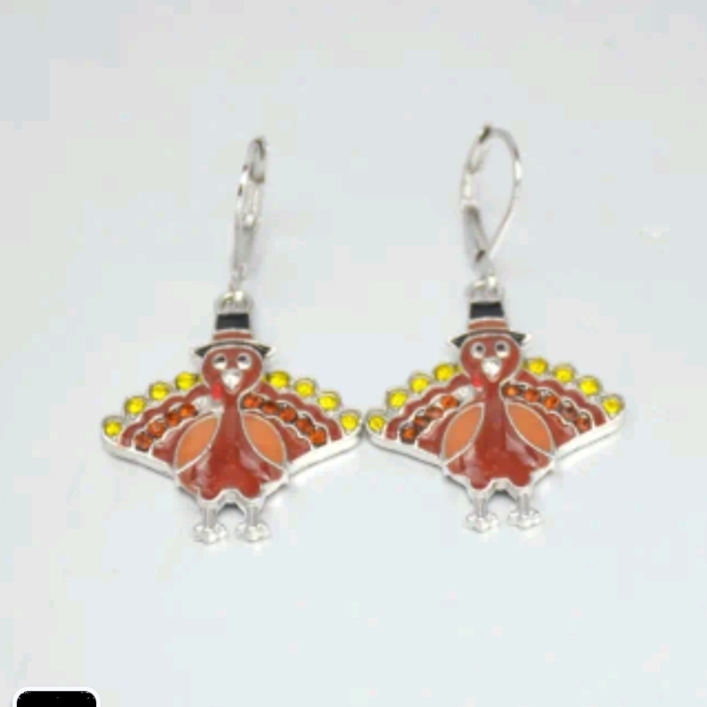 Festive Turkey Earrings in Vibrant Orange and Yellow